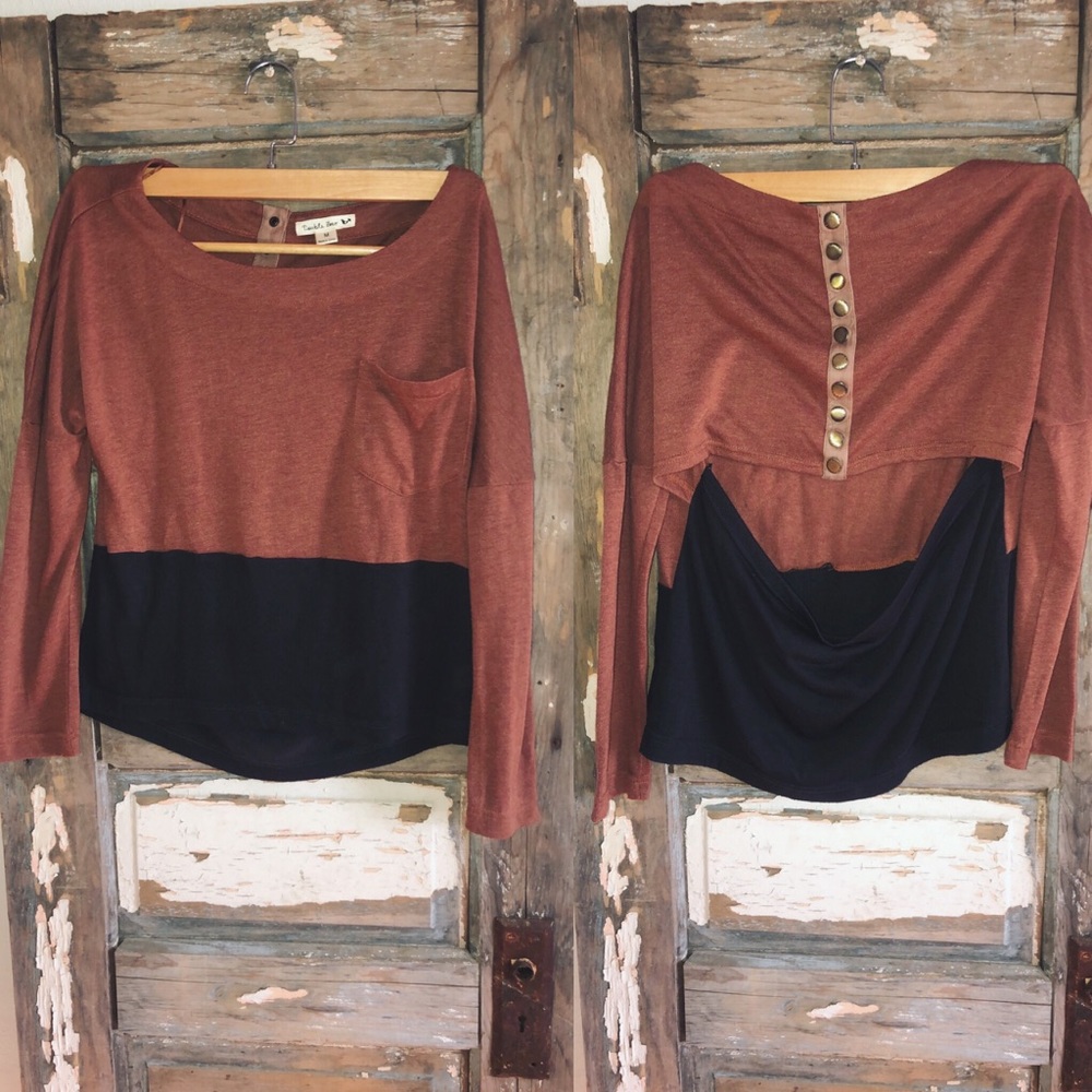 Double Zero Open Back Long Sleeve Blouse Size M